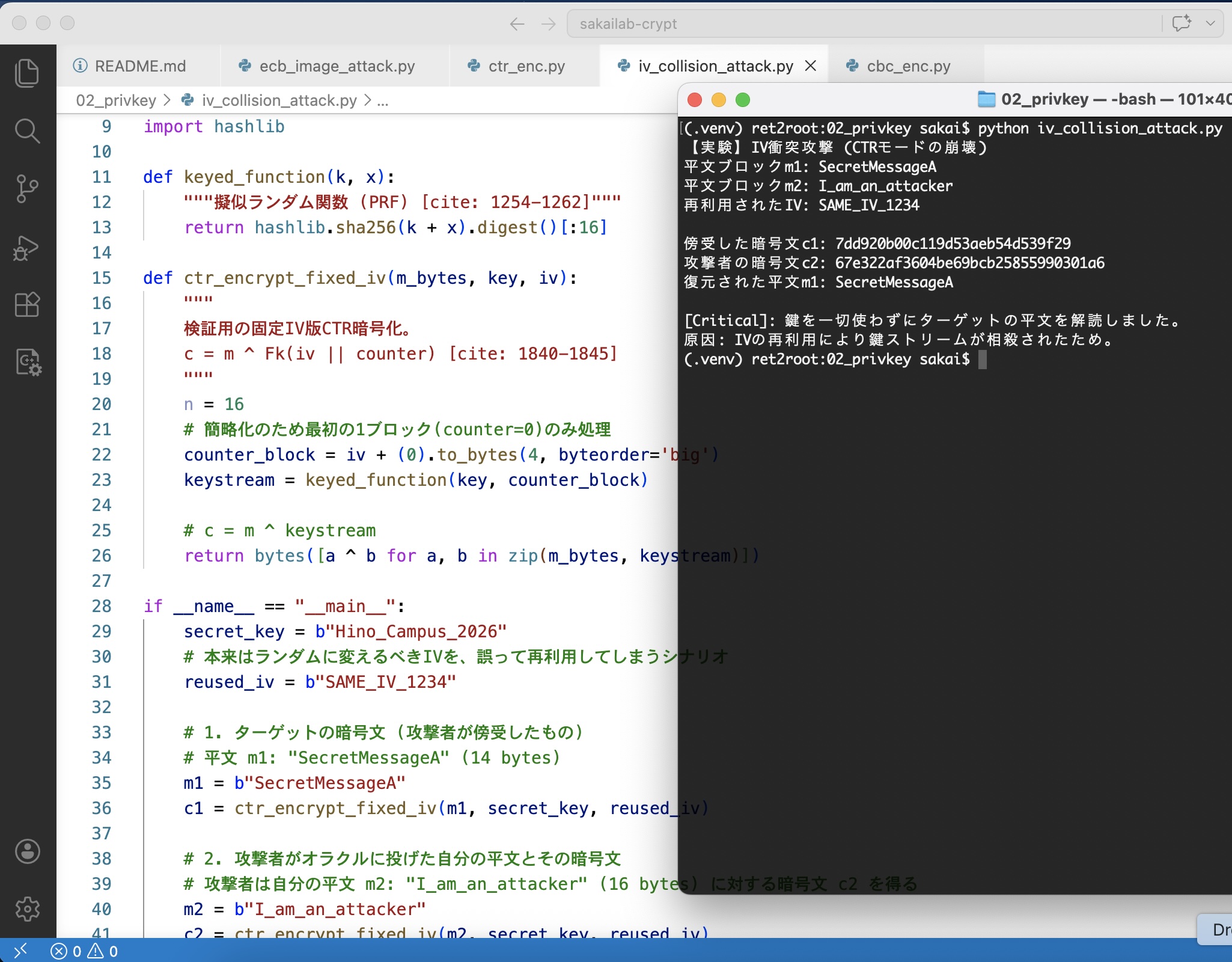 IV衝突攻撃による平文復元の実行結果