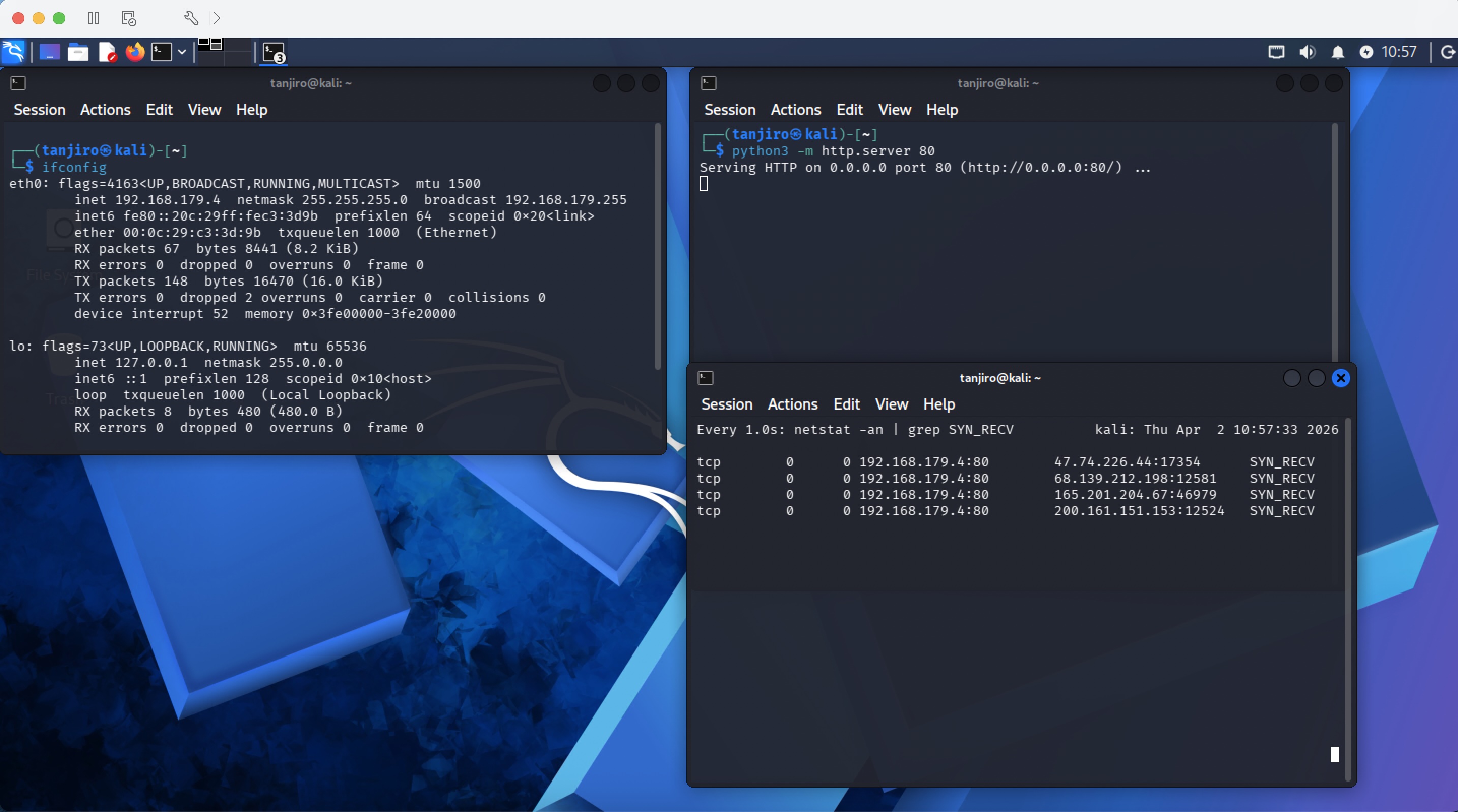 SYN_RECV states on Kali Linux