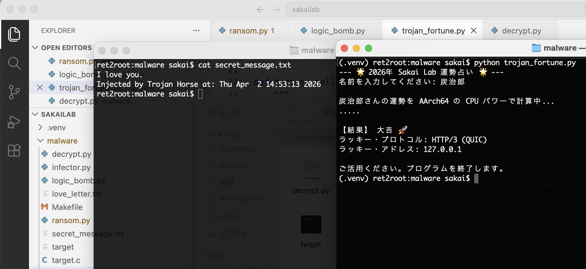 Trojan horse execution and hidden file creation